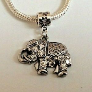 ELEPHANT Silver Plated Dangling Charm For Euro Style Charm Bracelets or Necklace